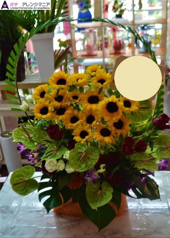 画像1: 開店祝い ひまわりワイドアレンジ  12000円｜沖縄の花屋アレンジマニア (1)