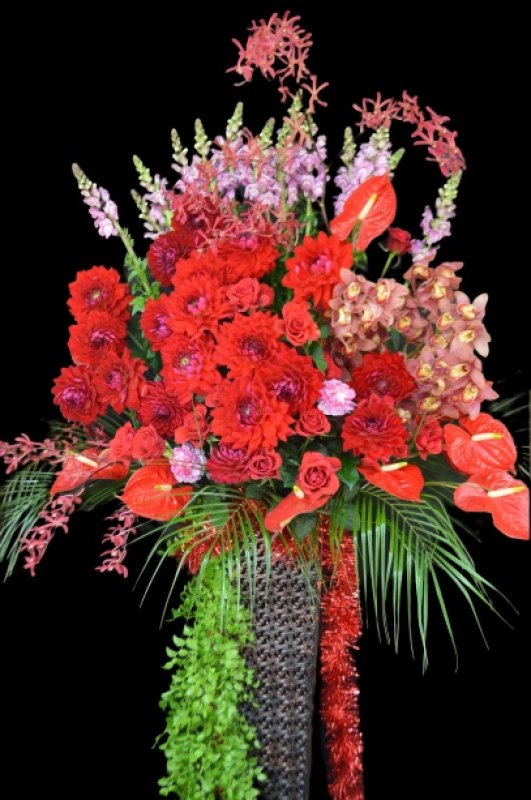 画像1: スタンド花　赤系　1段　【予算30000円】 (1)
