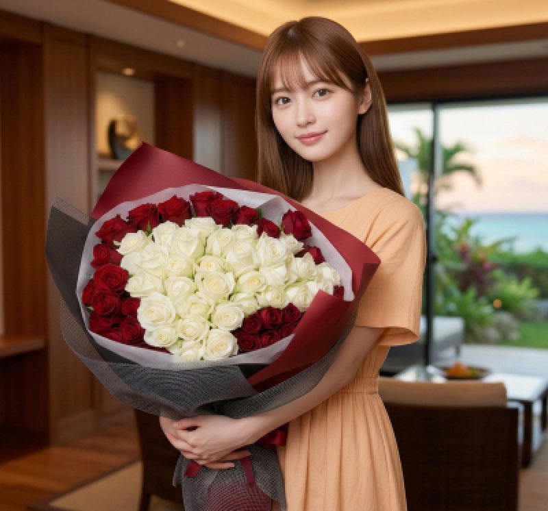 画像2: 沖縄 プロポーズ 紅白バラ60本の花束｜ホテル配達OK (2)