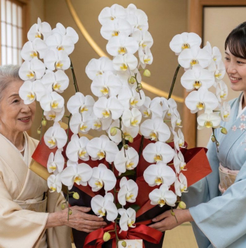 画像1: 沖縄の長寿祝い胡蝶蘭6本立ち 大輪白｜沖縄配達対応 (1)