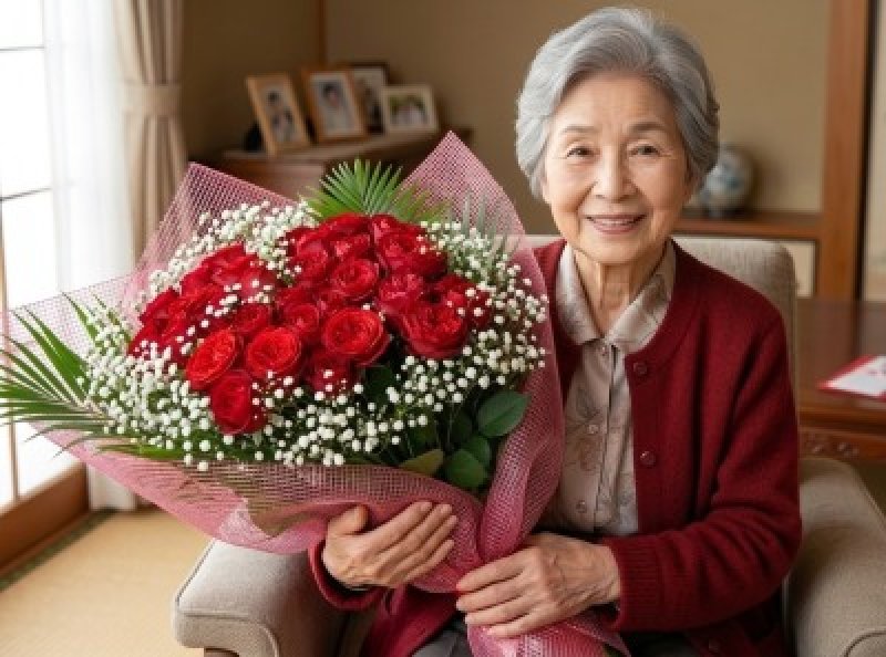 画像1: 沖縄で還暦の花束赤バラ30本＆かすみ草＆アレカヤシ【予算30000円】 (1)