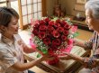 画像1: 長寿祝いのお花 赤バラのハートアレンジ (1)