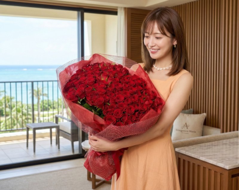 画像1: 沖縄でプロポーズに贈る赤バラ100本の花束｜ホテル配達・サプライズ対応 (1)