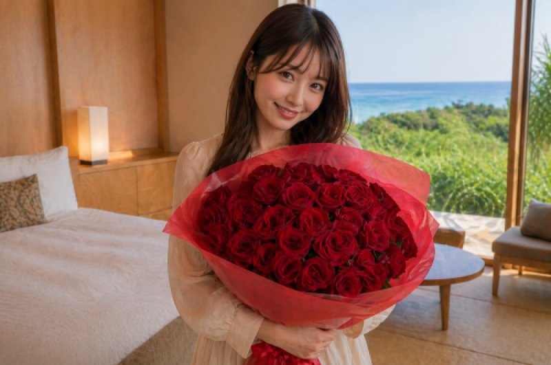 画像1: 沖縄 プロポーズ 赤バラ44本の花束｜ホテル配達・サプライズ対応 (1)