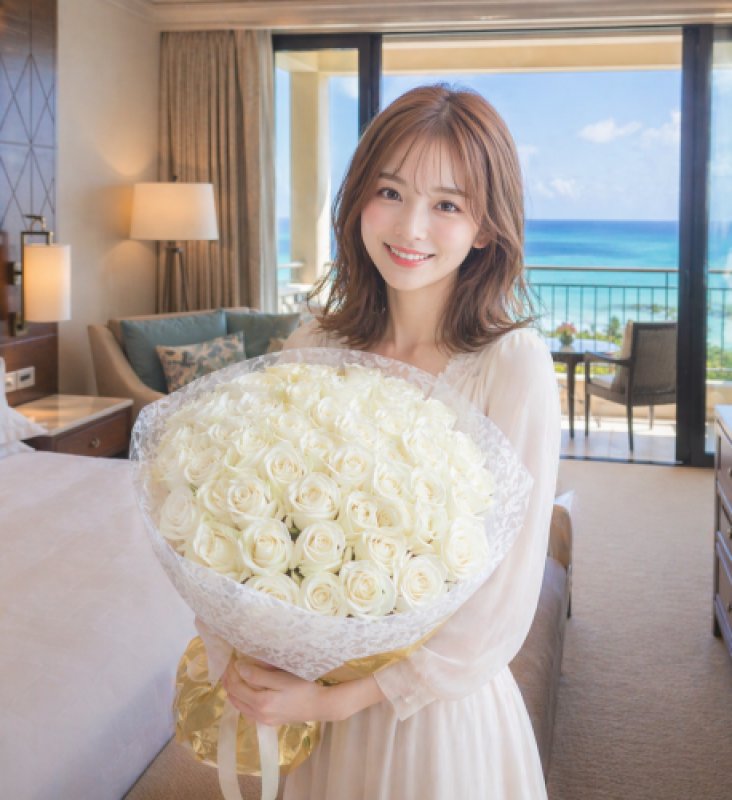 画像1: 沖縄 プロポーズ 白バラ108本の花束｜ホテル配達OK (1)